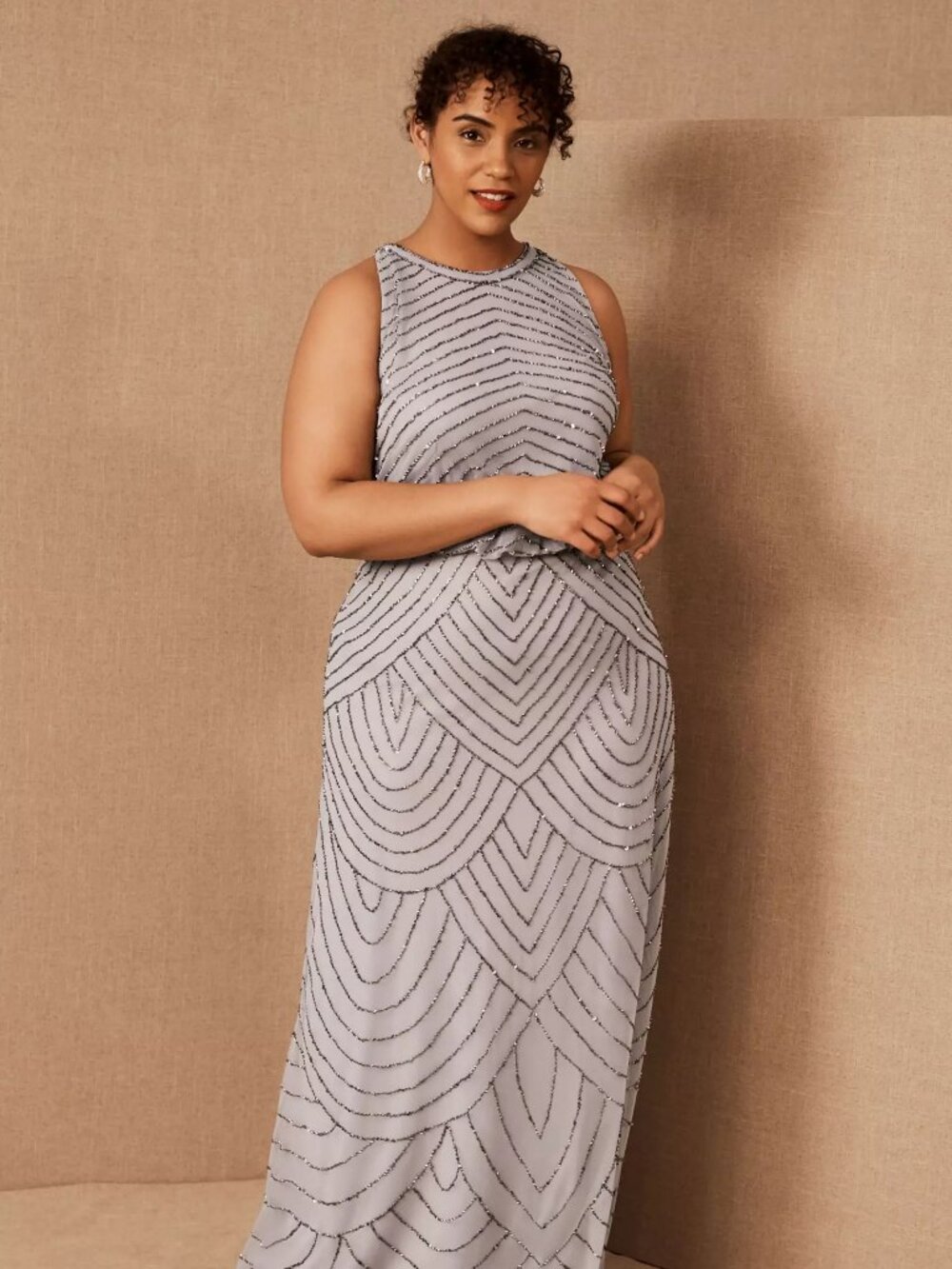 Halter Neck Blouson Beaded Gown